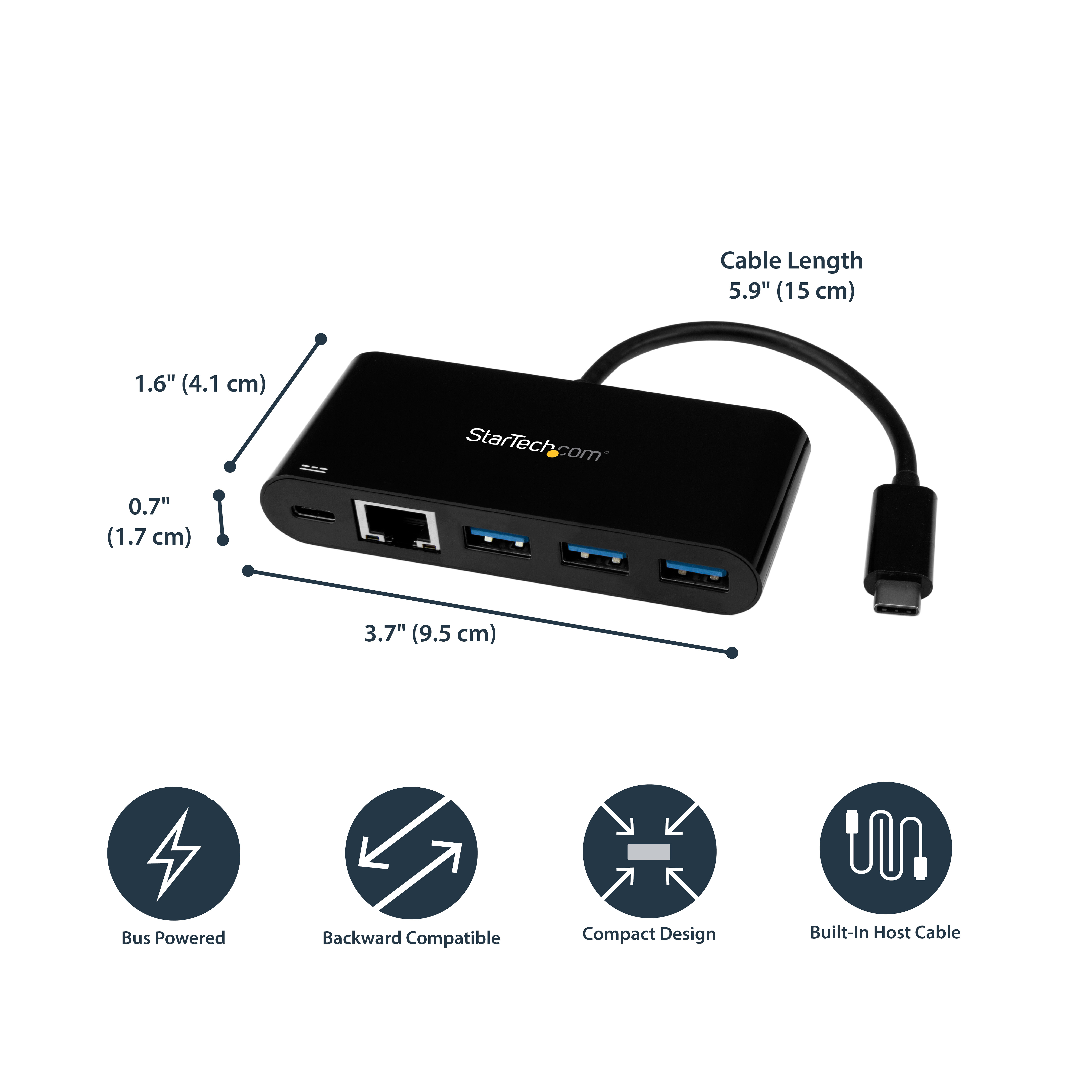صورة StarTech.com US1GC303APD محول إيثرنت USB-C إلى 5 جيجابت في الثانية مع موزع USB 3.0 بـ 3 منافذ وتوصيل طاقة