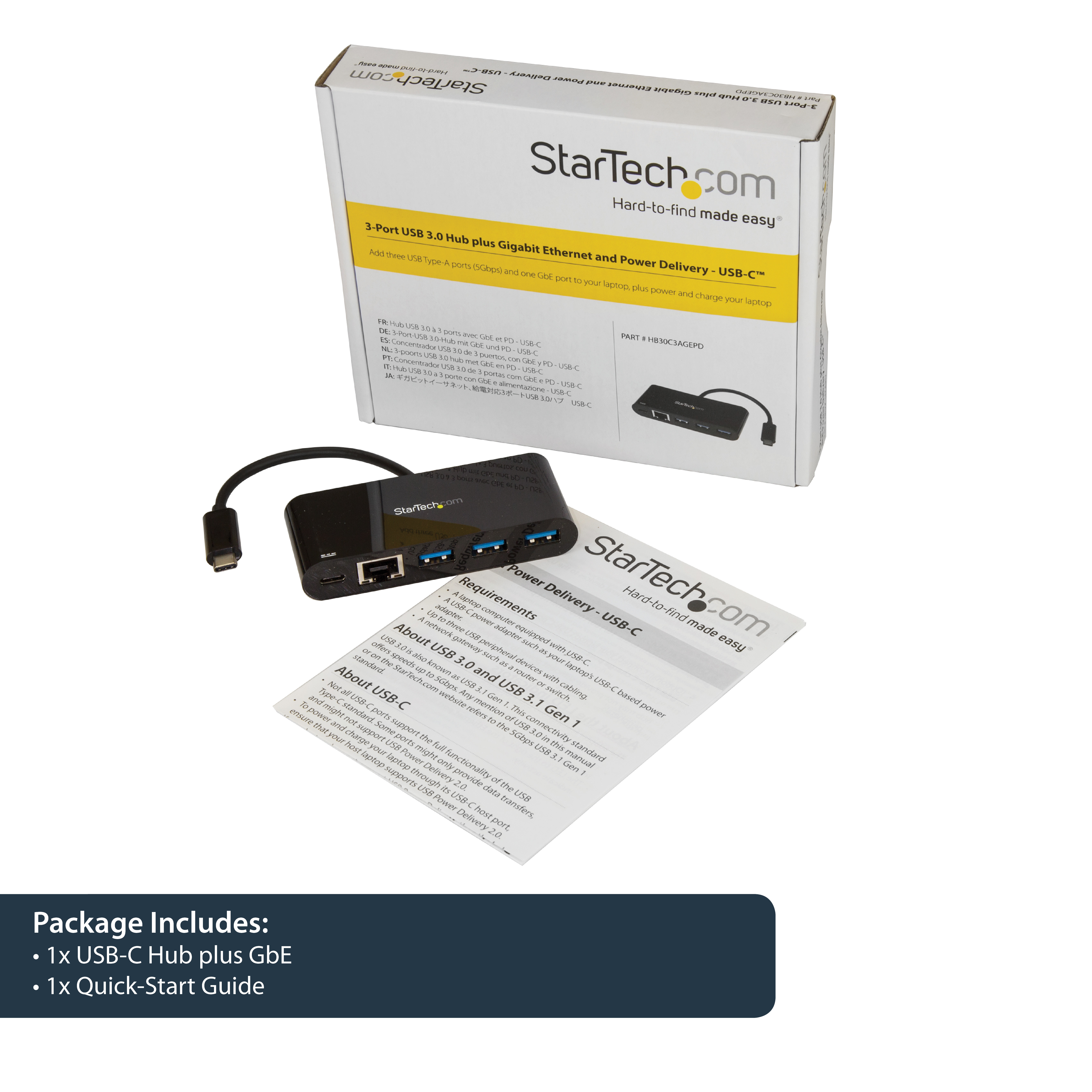 صورة StarTech.com US1GC303APD محول إيثرنت USB-C إلى 5 جيجابت في الثانية مع موزع USB 3.0 بـ 3 منافذ وتوصيل طاقة