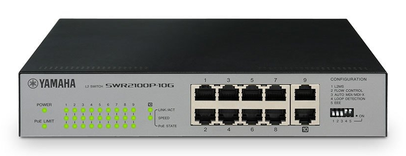 Yamaha SWR2100P-10G Unmanaged L2 Gigabit Ethernet (10/100/1000) Power over Ethernet (PoE) Black, Grey