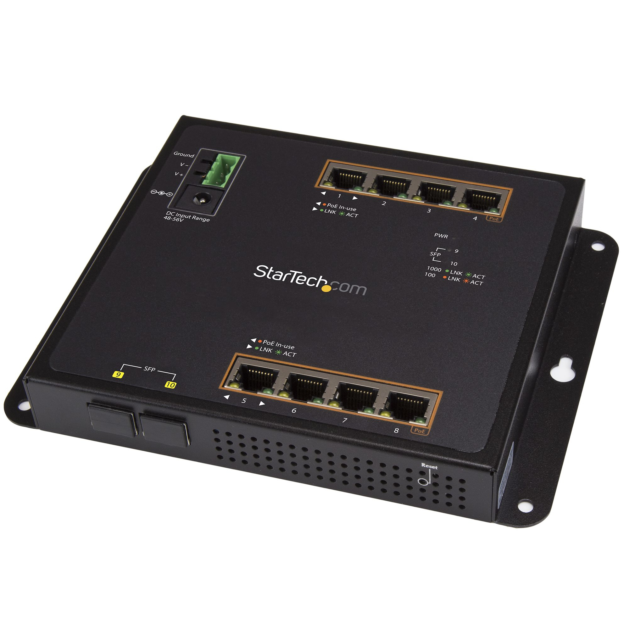 StarTech.com Switch Ethernet Gigabit a 8 porte PoE con 2 connessioni SFP - Gestito - Montabile a Parete con accesso frontale