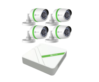 Sistema de cámaras de seguridad EZVIZ Smart Home 720p, 4 cámaras HD 720p resistentes a la intemperie, DVR de 8 canales con HDD de 1 TB, visión nocturna de 100 pies, hogar inteligente habilitado con IFTTT - BD-2804B1