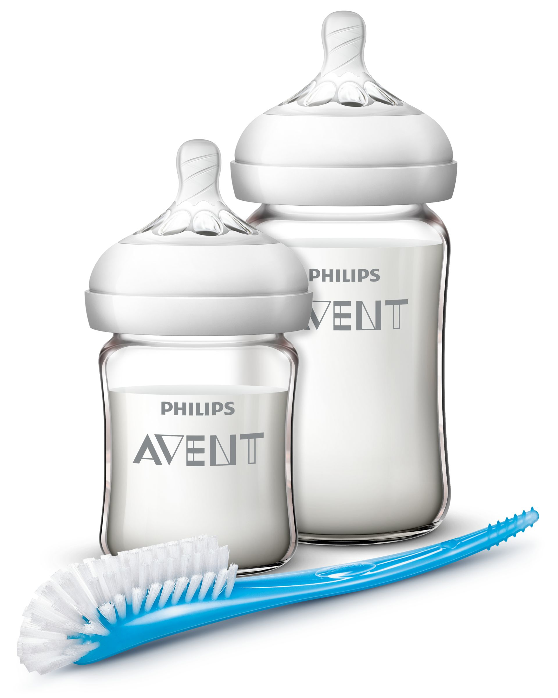 مجموعة زجاجات الرضاعة الزجاجية Philips AVENT SCF679/73، 120 مل و 240 مل، شفاف/أبيض