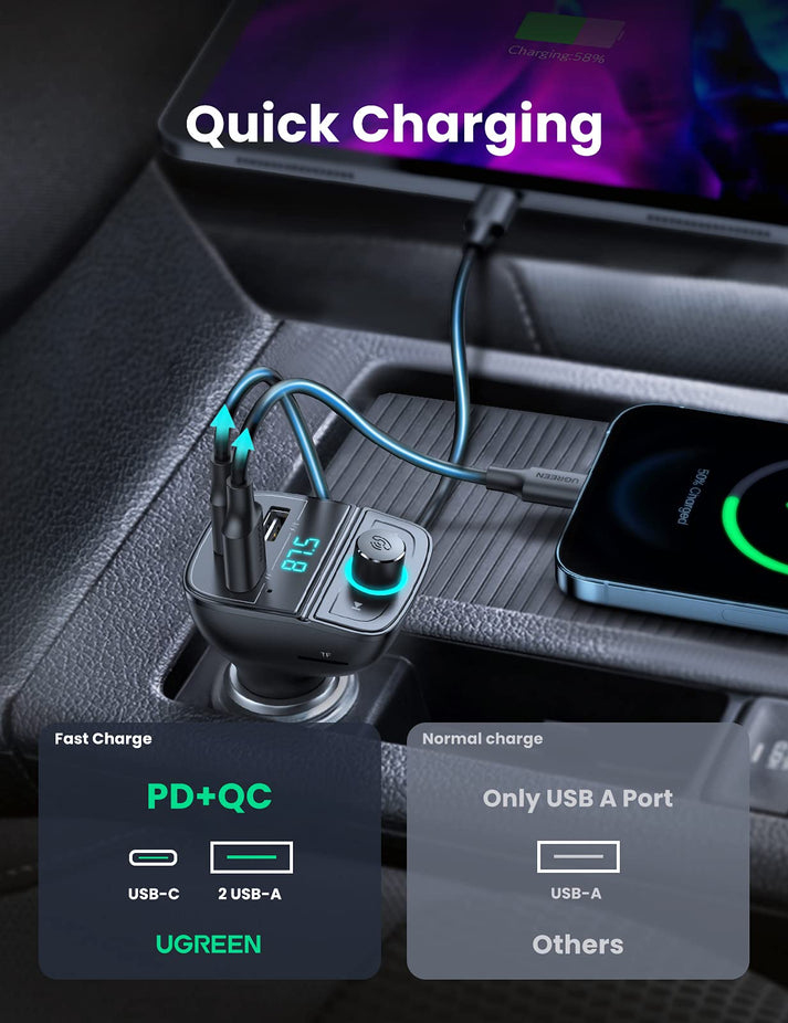 Ugreen [AI generated title] Biloplader / FM-Sender Med Bluetooth 5.0 3 Usb Porte – image 3