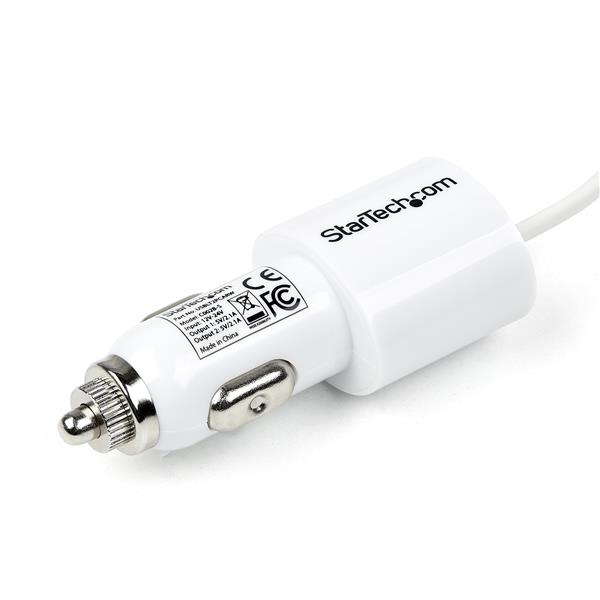 StarTech.com Dual-Port Car Charger - USB with Built-in Lightning Cable - White – image 2