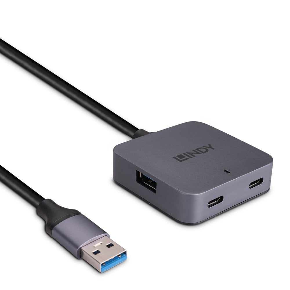 Lindy 43388 gränssnittshubbar USB 3.2 Gen 1 (3.1 Gen 1) Type-A 5000 Mbit/s Svart, Grå