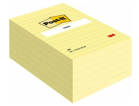 3M 7100172753 ملاحظات لاصقة ورقية صفراء مستطيلة، 101 مم × 152 مم، 100 ورقة/دفتر، 6 دفاتر/عبوة
