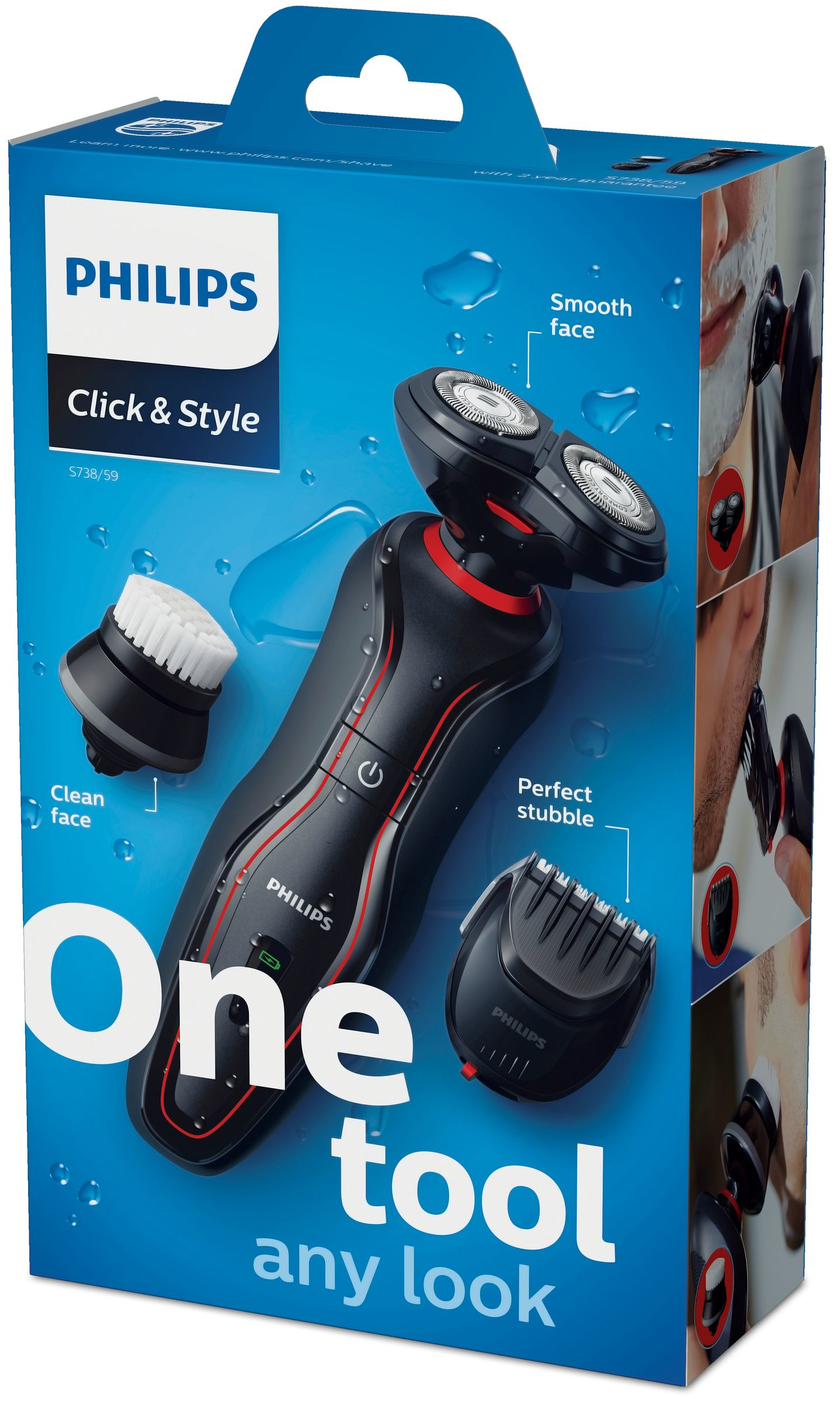 Philips Click & Style S738/59 men's shaver Rotation shaver Trimmer Black, Red – image 2