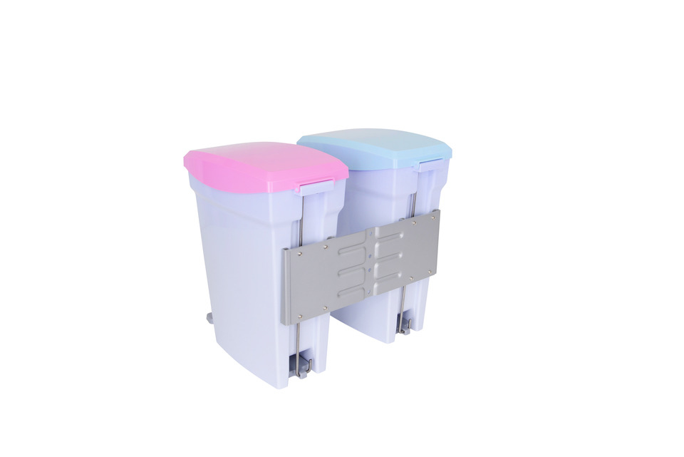 عکس سطل بازیافت M Workstation مدل Cart - خاکستری، پلاستیک/فولاد، 2 محفظه