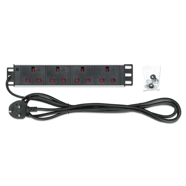 Intellinet 10" 1U PDU 4-way UK, With Indicator, Rackmount, Power Distribution Unit, UK 3-pin outlets, 3m power cord, output – image 5