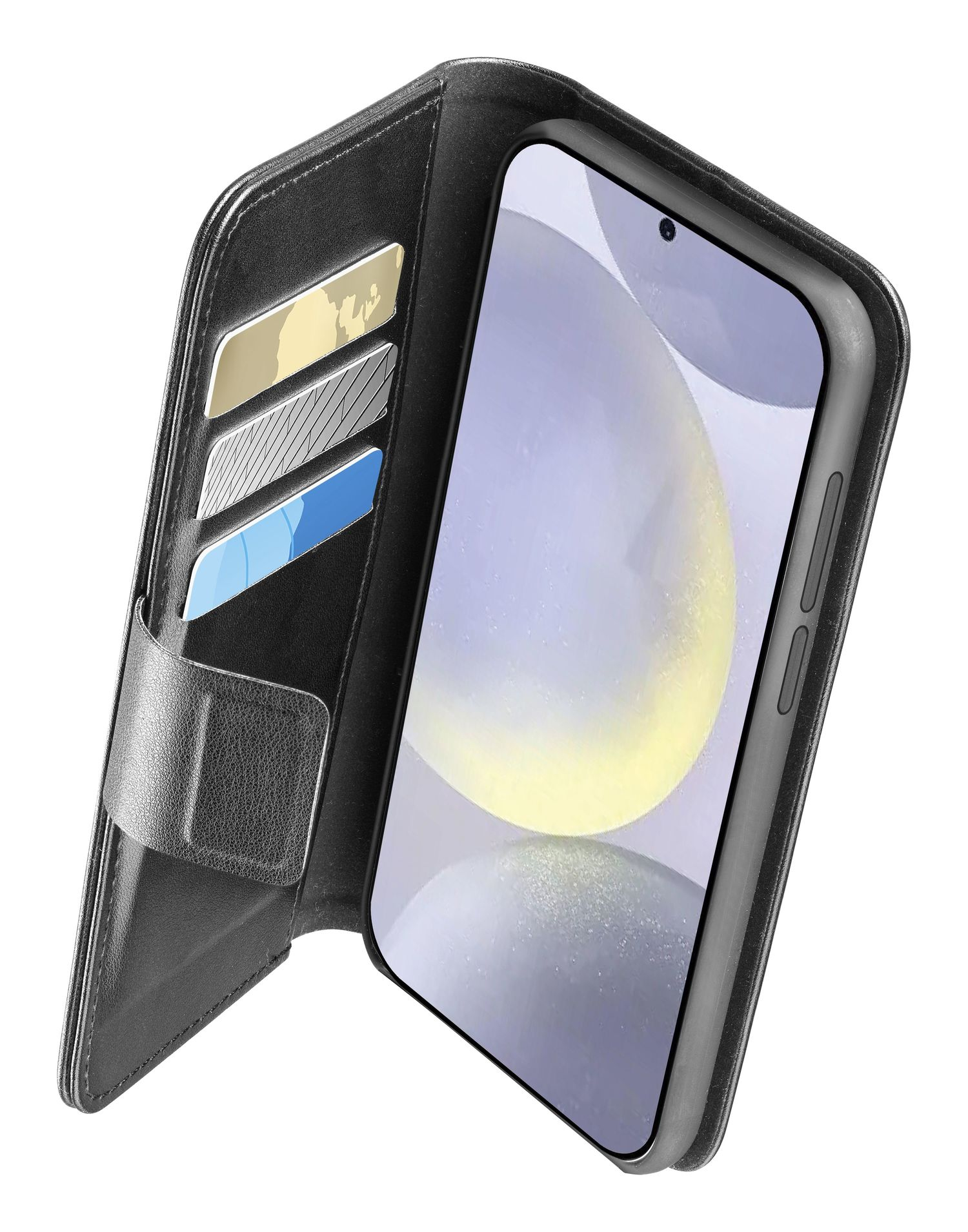 Funda móvil - Cellularline BOOK AGENDA, Para Samsung Galaxy S25, Imitación piel y Cierre magnético, Con tapa tarjetero, Negro