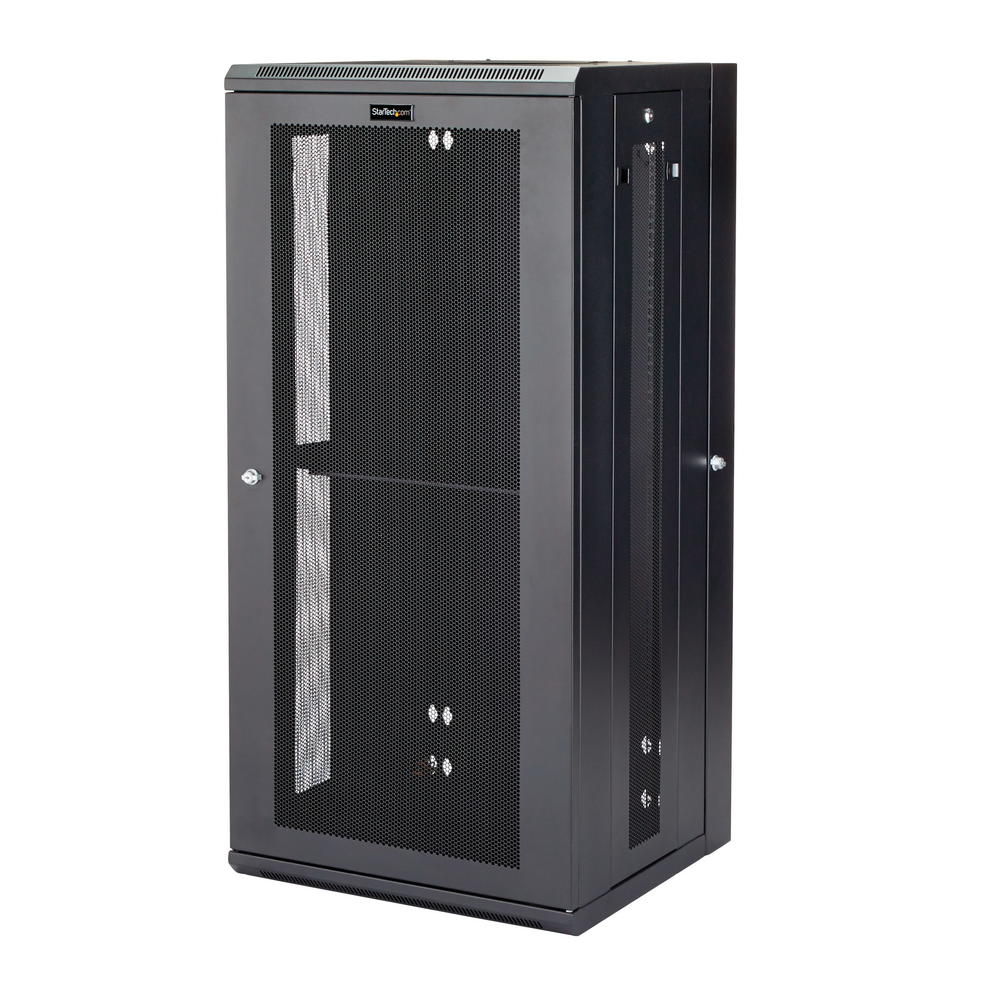 StarTech.com 26U 19" Wall Mount Network Cabinet, 16" Deep Hinged Locking IT Network Switch Depth Enclosure, Assembled Vented Computer Equipment Data Rack with Shelf & Flexible Side Panels - 26U Vented Cabinet (RK2620WALHM) - Rack enclosure cabinet - wall mountable - black - 26U