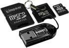 Kingston Technology 4GB microSDHC + 2 adapters (miniSD & full-size SD) + black USB reader