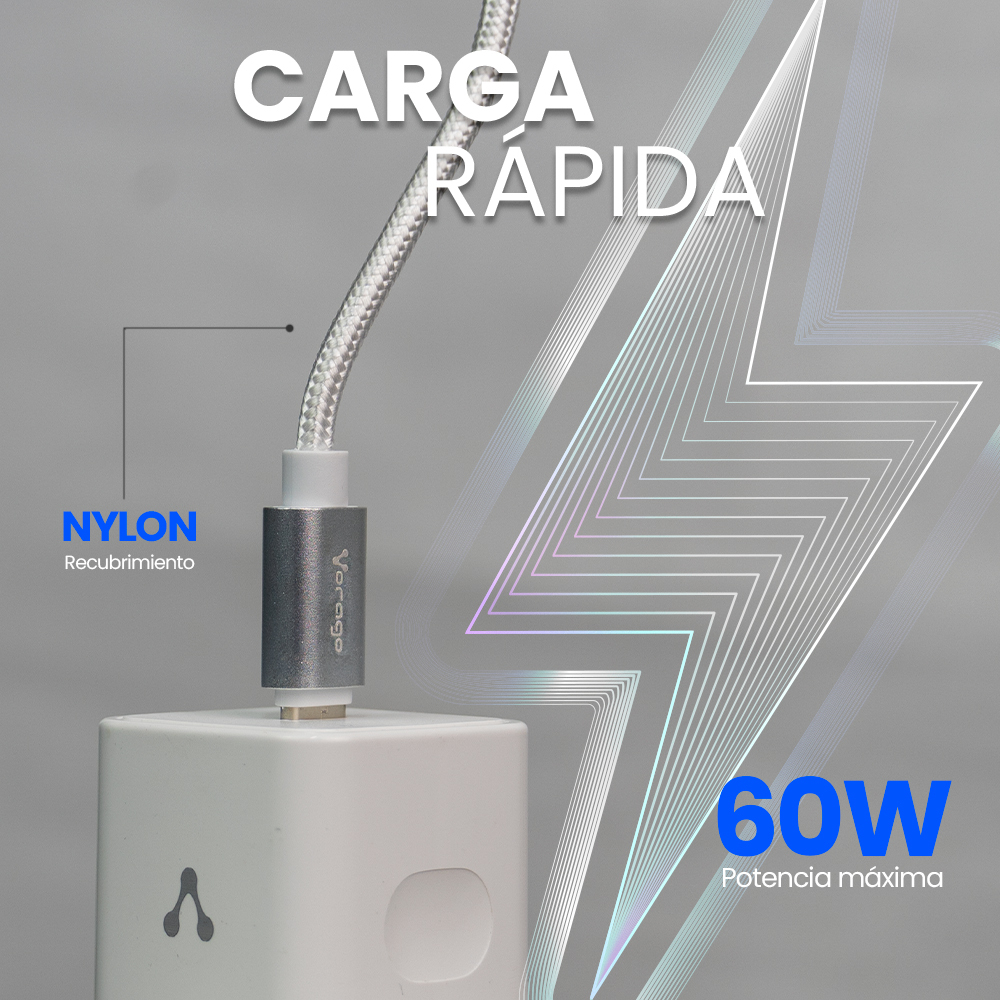 Cable USB C Vorago CAB-124 - 1 Metro - Carga Rápida - Blanco - CAB-124 WH Cable USB C Vorago CAB-124 - 1 Metro - Carga Rápida - Blanco - CAB-124 WH
