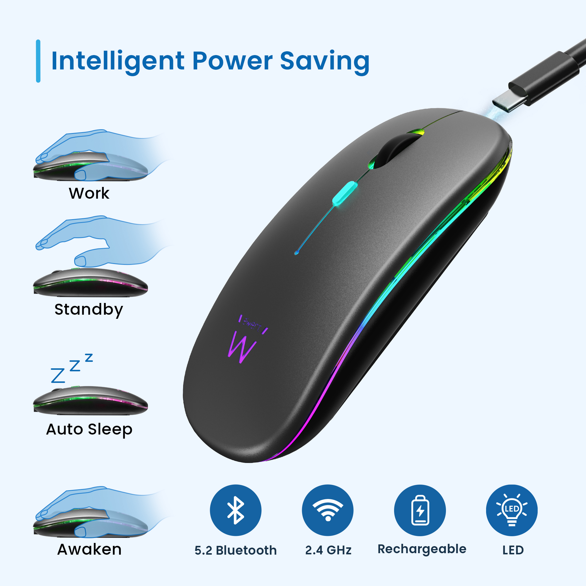 Ewent EW3242 mouse Universal Ambidextrous RF Wireless + Bluetooth Optical 1600 DPI – image 9