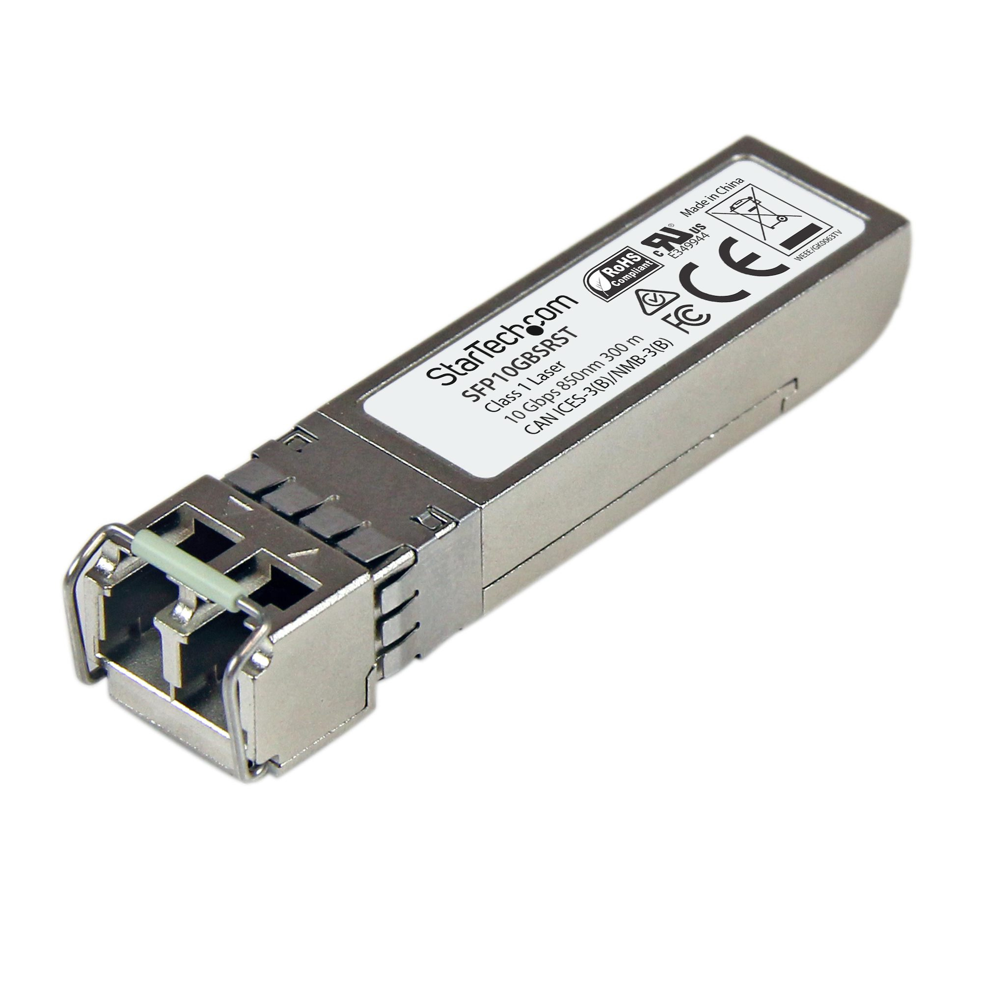 StarTech.com MSA Uncoded Compatible SFP+ Module, 10GBASE-SR, 10GbE Multi Mode (MMF) Fiber Optic Transceiver, 10GE Gigabit Ethernet SFP+, LC Connector, 300m, 850nm, DDM, Mini GBIC Module - Lifetime Warranty (SFP10GBSRST) - SFP+ transceiver module - 10GbE - 10GBase-SR - LC multi-mode - up to 300 m - 850 nm