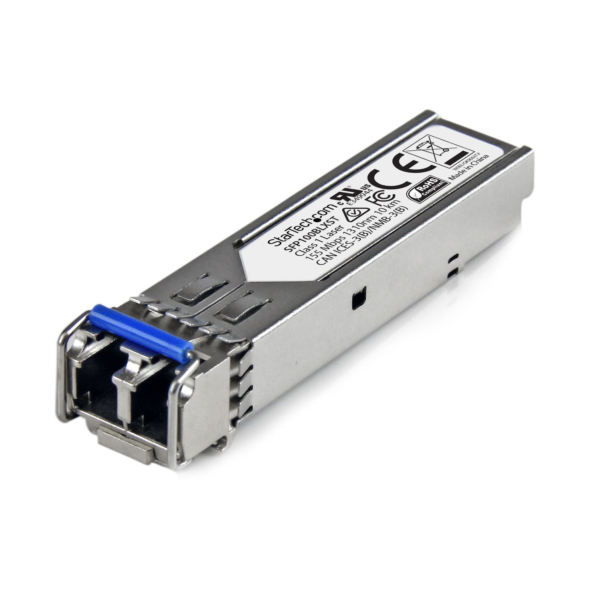 StarTech.com MSA Uncoded Compatible SFP Module, 100BASE-LX, 100MbE Single Mode (SMF) Fiber Optic Transceiver, 100Mb Ethernet SFP, LC Connector, 10km, 1310nm, DDM, Mini GBIC Module, 100Mbps - Lifetime Warranty (SFP100BLXST) - SFP (mini-GBIC) transceiver module - 100Mb LAN - 100Base-LX - LC single-mode - up to 10 km - 1310 nm - for P/N: US100A20SFP