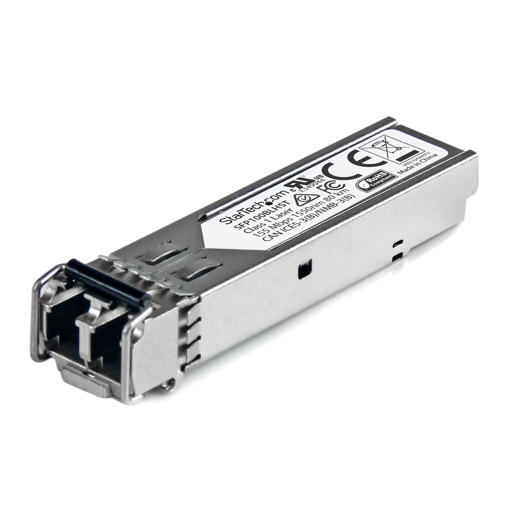 StarTech.com MSA Uncoded Compatible SFP Module, 100BASE-LH, 100MbE Single Mode (SMF) Fiber Optic Transceiver, 100Mb Ethernet SFP, LC Connector, 80km, 1550nm, DDM, Mini GBIC Module, 100Mbps - Lifetime Warranty (SFP100BLHST) - SFP (mini-GBIC) transceiver module - 100Mb LAN - 100Base-LH - LC single-mode - up to 80 km - 1550 nm