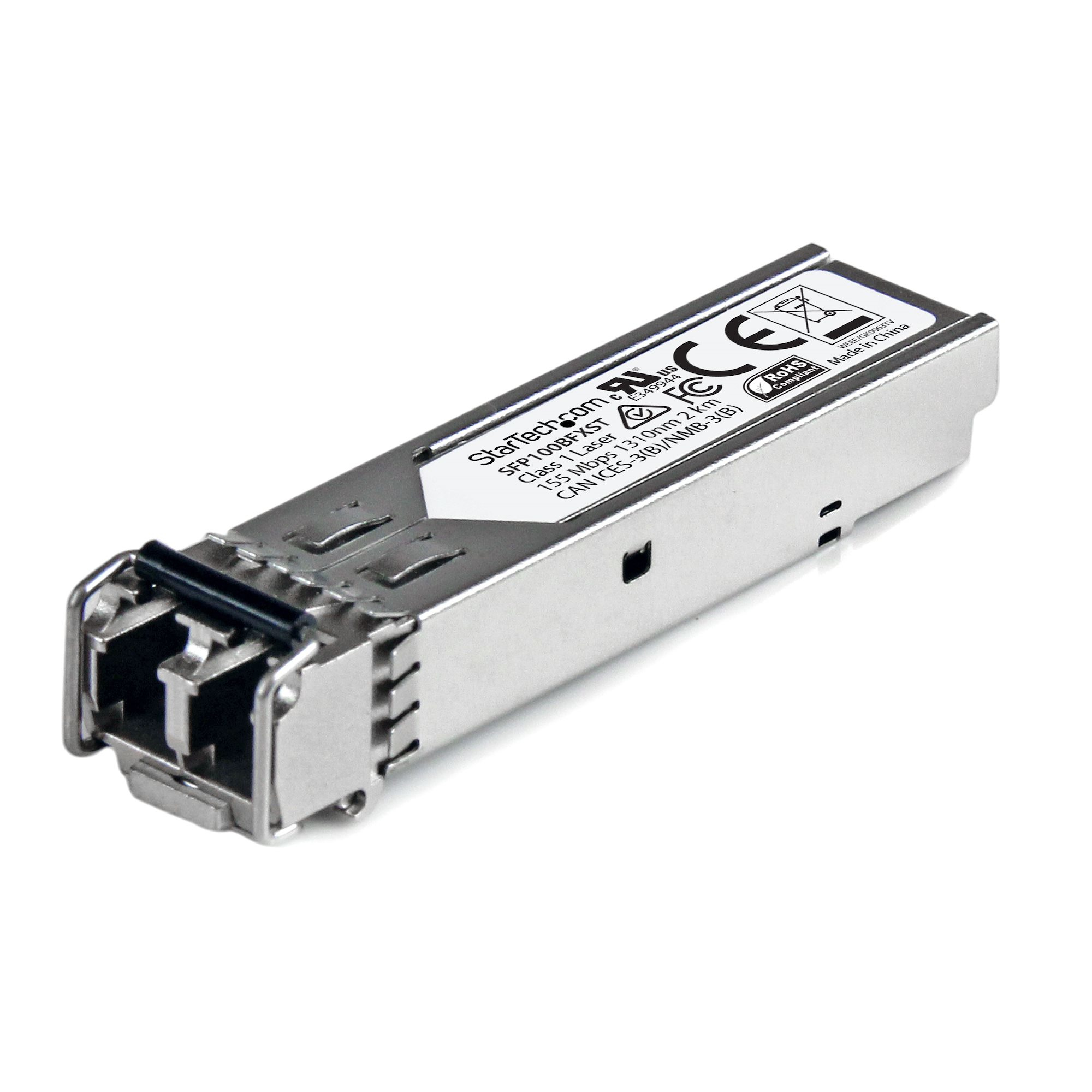 StarTech.com MSA Uncoded Compatible SFP Module, 100BASE-FX, 100MbE Multi Mode (MMF) Fiber Optic Transceiver, 100Mb Ethernet SFP, LC Connector, 2km, 1310nm, DDM, Mini GBIC Module, 100Mbps - Lifetime Warranty (SFP100BFXST) - SFP (mini-GBIC) transceiver module - 100Mb LAN - 100Base-FX - LC multi-mode - up to 2 km - 1310 nm - for P/N: US100A20SFP
