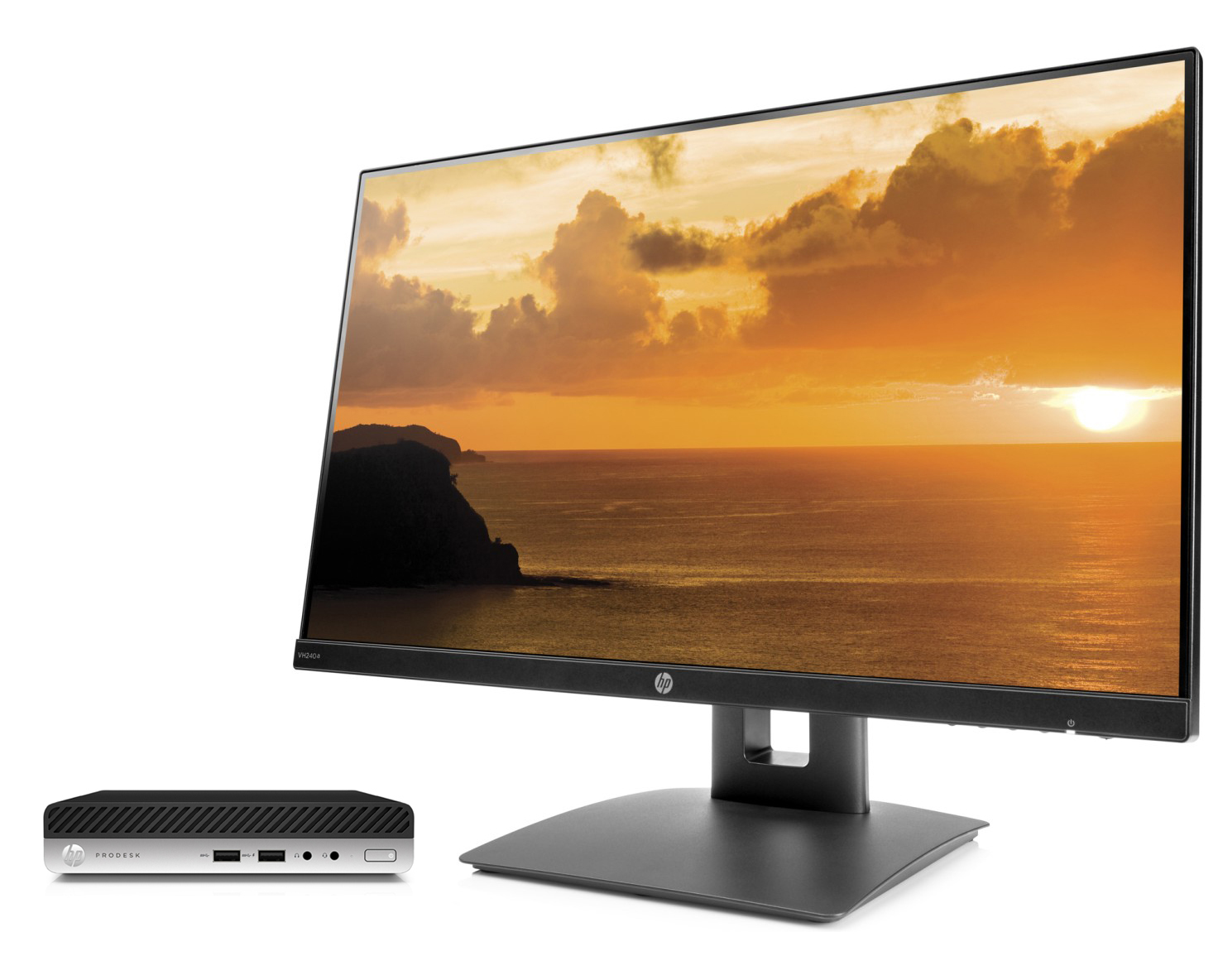 HP ProDesk 400 G3 + VH240a Intel® Core™ i5 i5-7500T 8 GB DDR4-SDRAM 256 GB SSD Windows 10 Pro Mini PC Black image 1