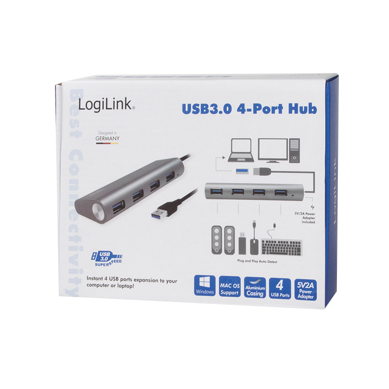 LogiLink UA0307 interface hub USB 3.2 Gen 1 (3.1 Gen 1) Type-A 5000 Mbit/s Aluminium – image 3