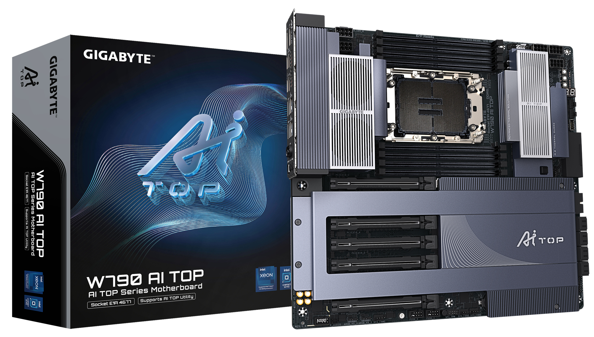 GIGABYTE W790 AI TOP Scheda madre - CPU Intel Xeon VRM a 1622 fasi fino a 5600 MHz DDR5 OC 4xPCIe 5.0 2xPCIe 4.0 M.2 Wi-Fi 7 L