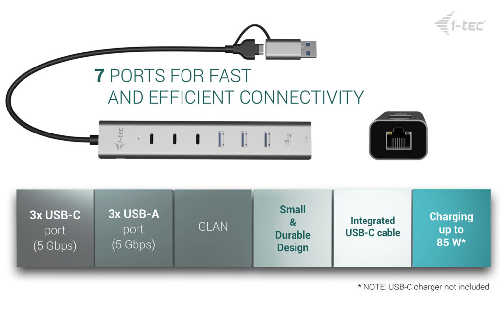 i-tec USB-C/USB-A Metal HUB 6 port (3x USB-C, 3x USB-A), LAN, Power Delivery – image 9