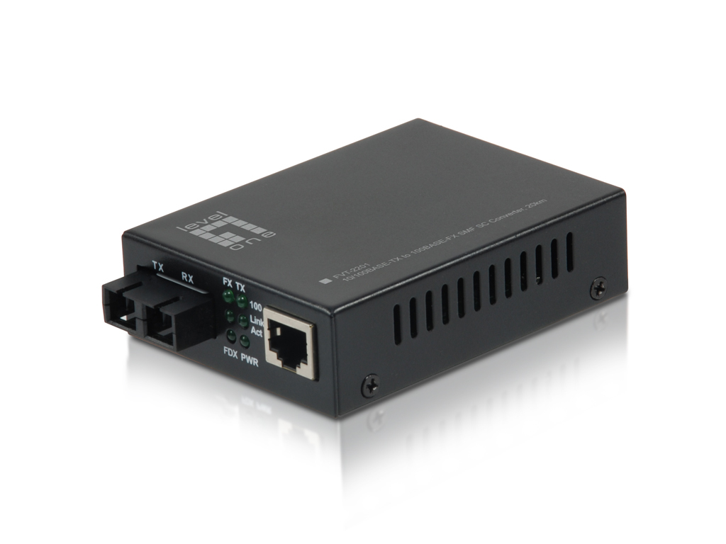 LevelOne RJ45 to SC Fast Ethernet Media Converter, Single-Mode Fiber, 20km – image 1