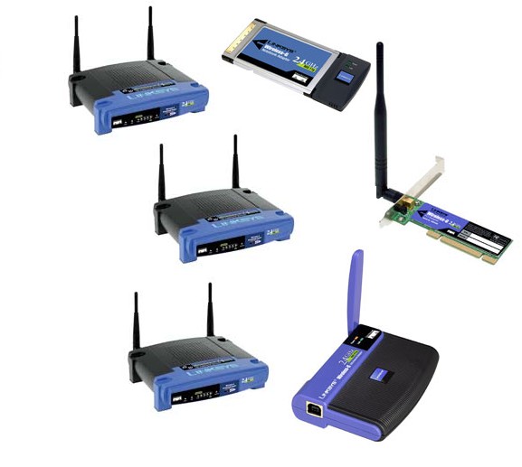 Linksys 3xWireless-G Broadband Router + Wireless-G PCI Adapter + Wireless-G Notebook Adapter + Wireless-G USB Network Adapter