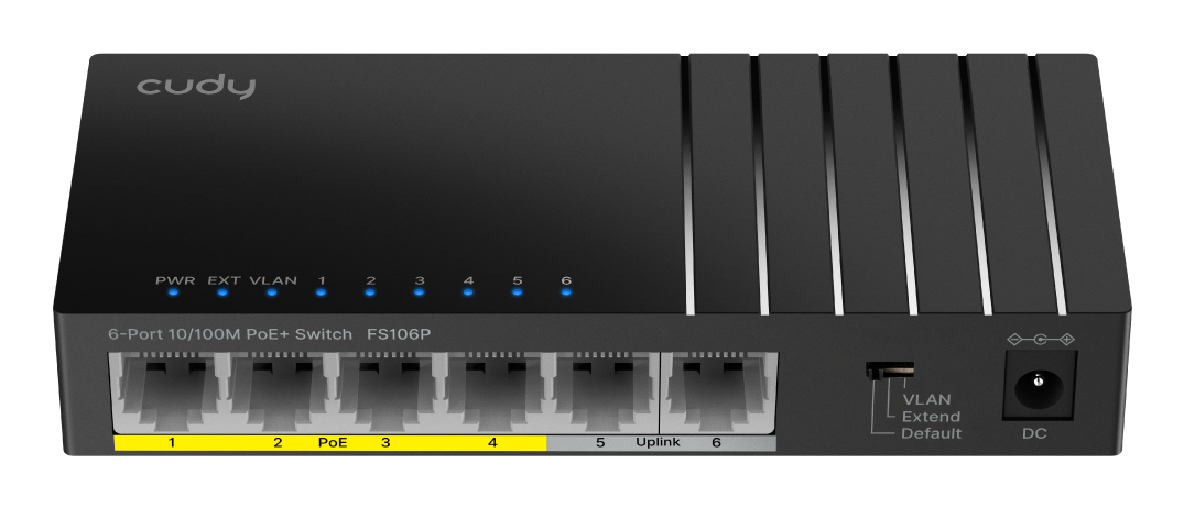 Cudy FS106P network switch Unmanaged Fast Ethernet (10/100) Power over Ethernet (PoE) Black – image 1