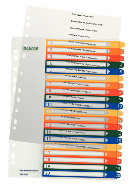 Leitz 12960000 intercalare Indice a linguetta numerico Polipropilene (PP) Multicolore