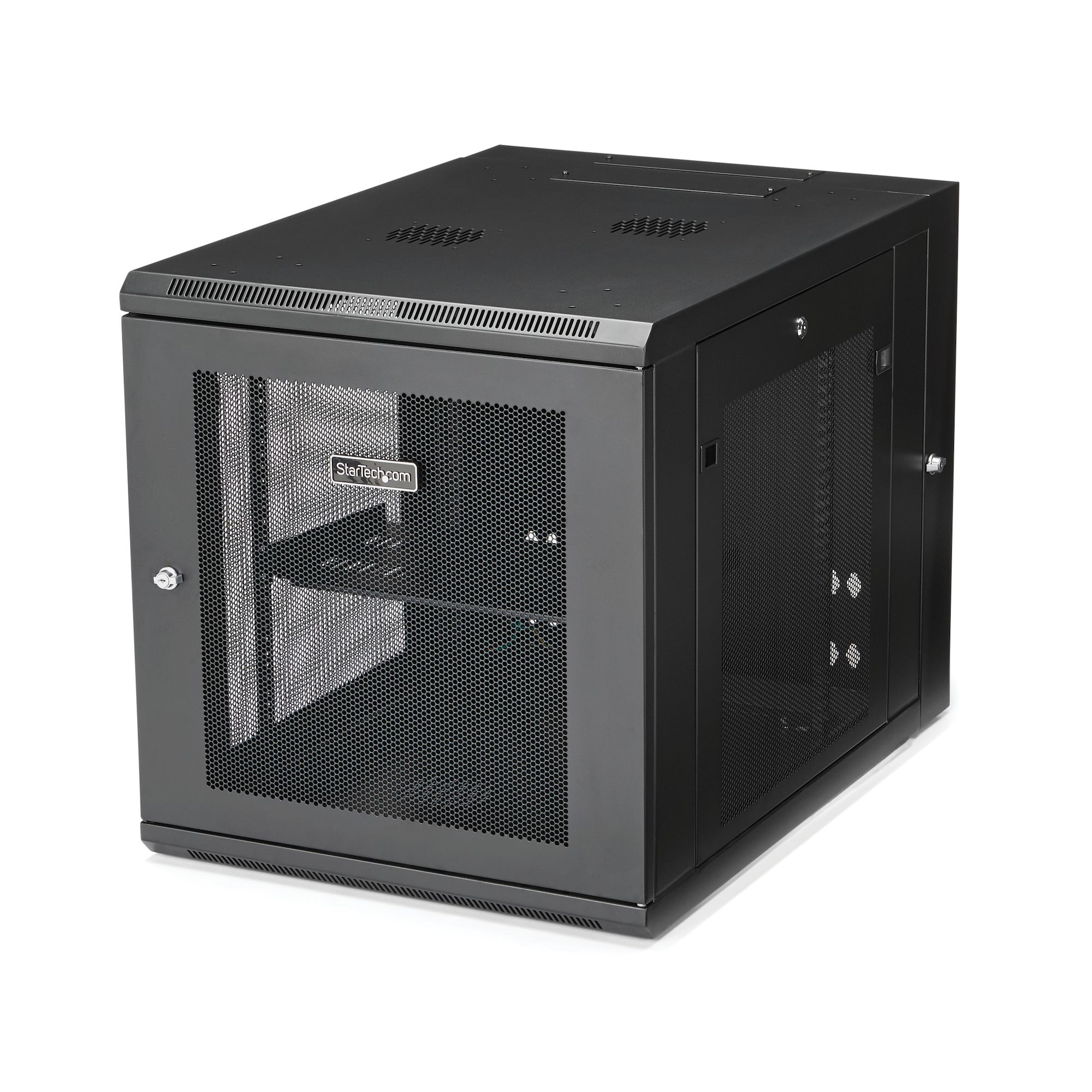 StarTech.com 12U 19" Wall Mount Network Cabinet, 4 Post 24" Deep Hinged Server Room Data Cabinet- Locking Computer Equipment Enclosure with Shelf, Flexible Vented IT Rack, Pre-Assembled - 12U Vented Cabinet (RK1232WALHM) - Rack enclosure cabinet - wall mountable - black - 12U