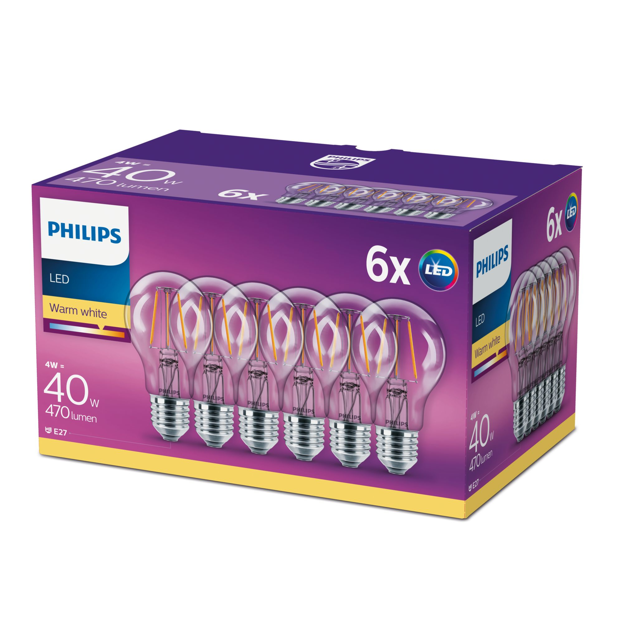Resim Philips E27 4W 470lm 2700K Sıcak Beyaz Şeffaf Dim Edilemez Ampul