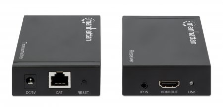 Manhattan 4K HDMI over Ethernet Extender with Integrated Cables, 4K@30Hz, Distances up to 50m with 2x Cat5e or Cat6 Ethernet Cables (not included), Black, Three – image 3