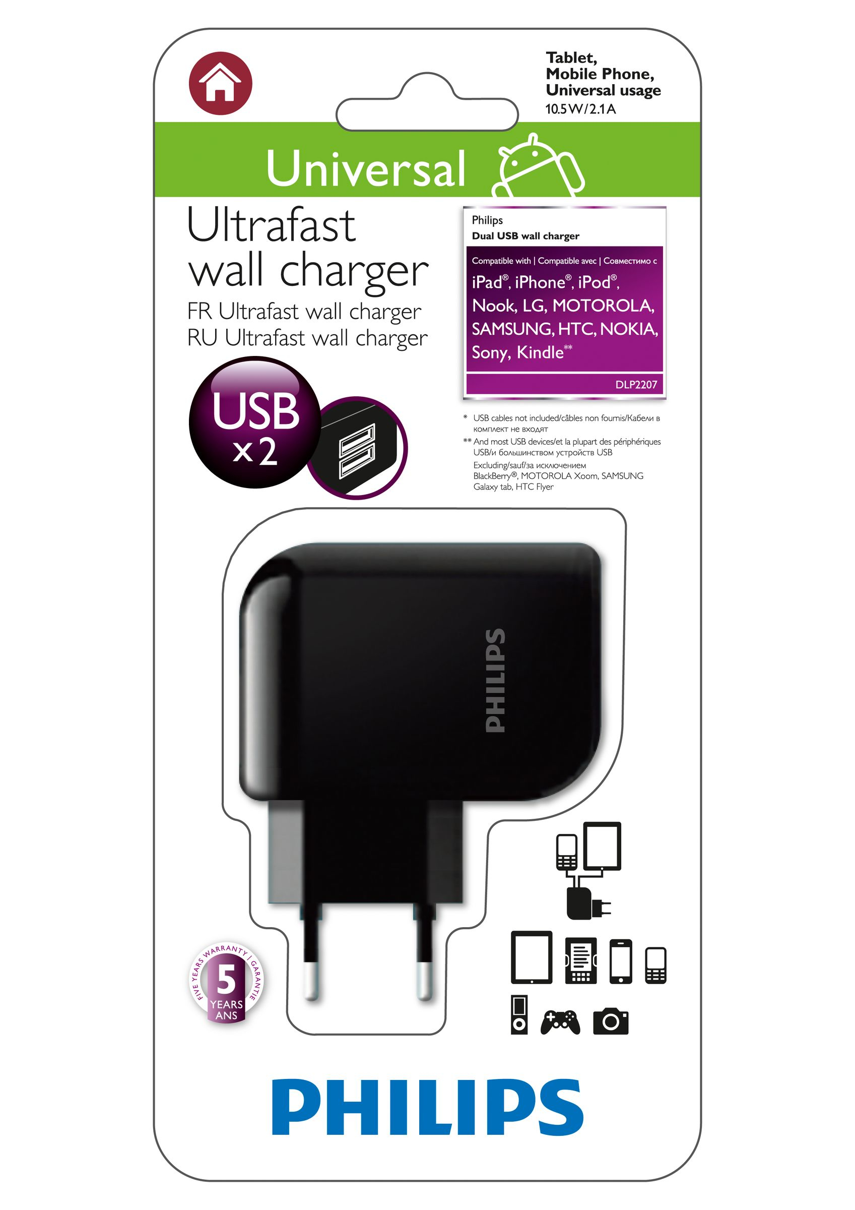 Philips DLP2207/37 mobile device charger Universal Black AC Indoor – image 2