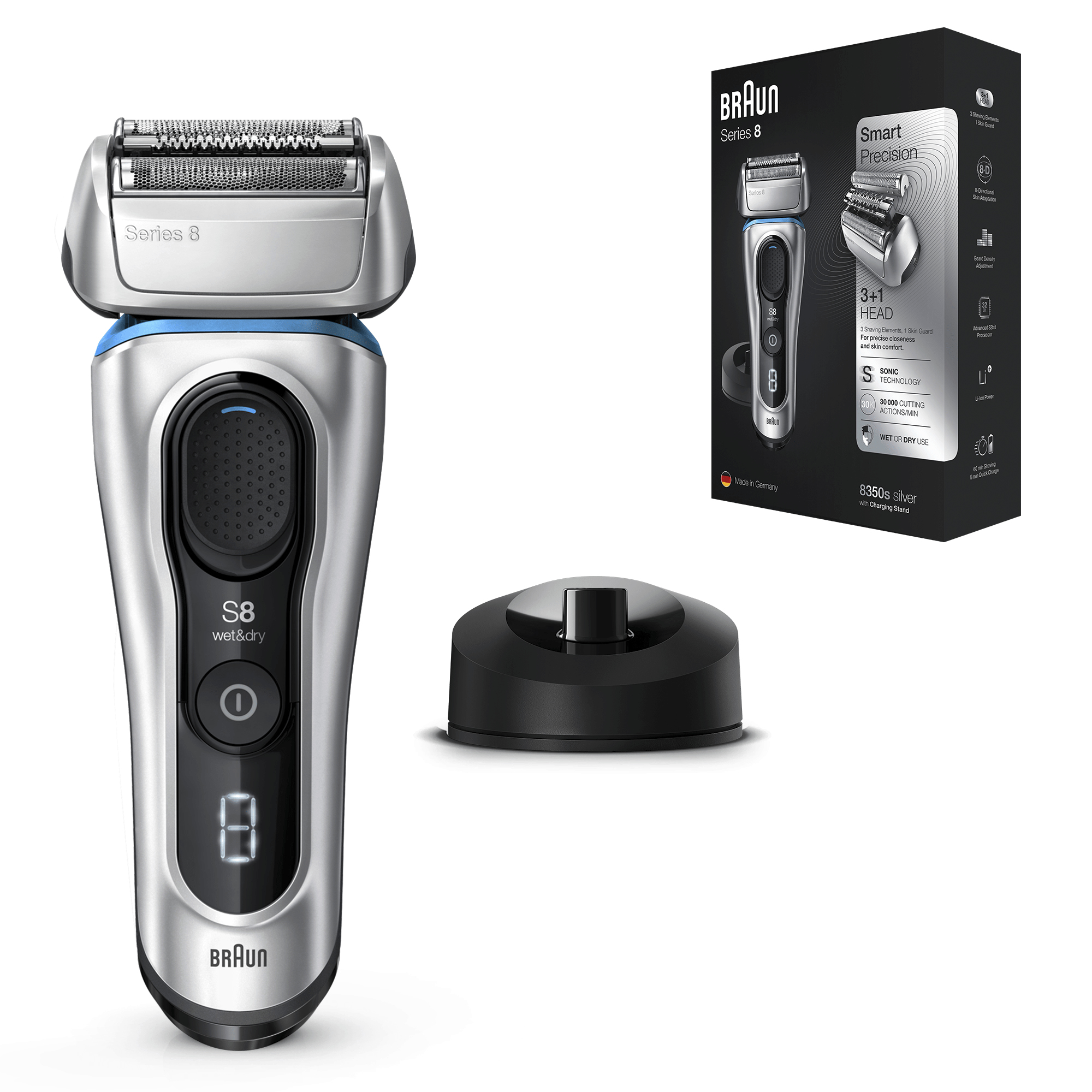 Braun Series 8 8350s Next Generation Electric Shaver, Charging Stand, Fabric Case, Silver – image 4