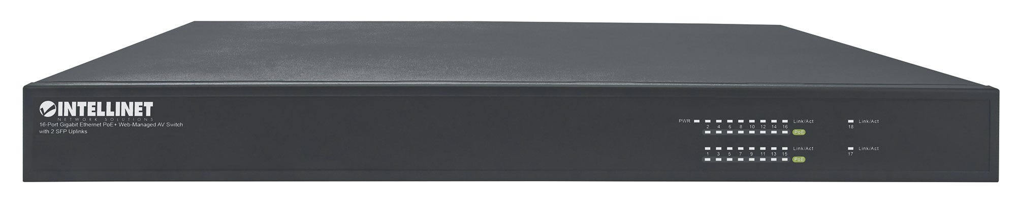 Intellinet 16-Port Gigabit Ethernet PoE+ Web-Managed AV Switch with 2 SFP Uplinks, 16 Rear-Facing PoE+ Ports, IEEE 802.3at Power over Ethernet (PoE+), Layer2+, – image 3
