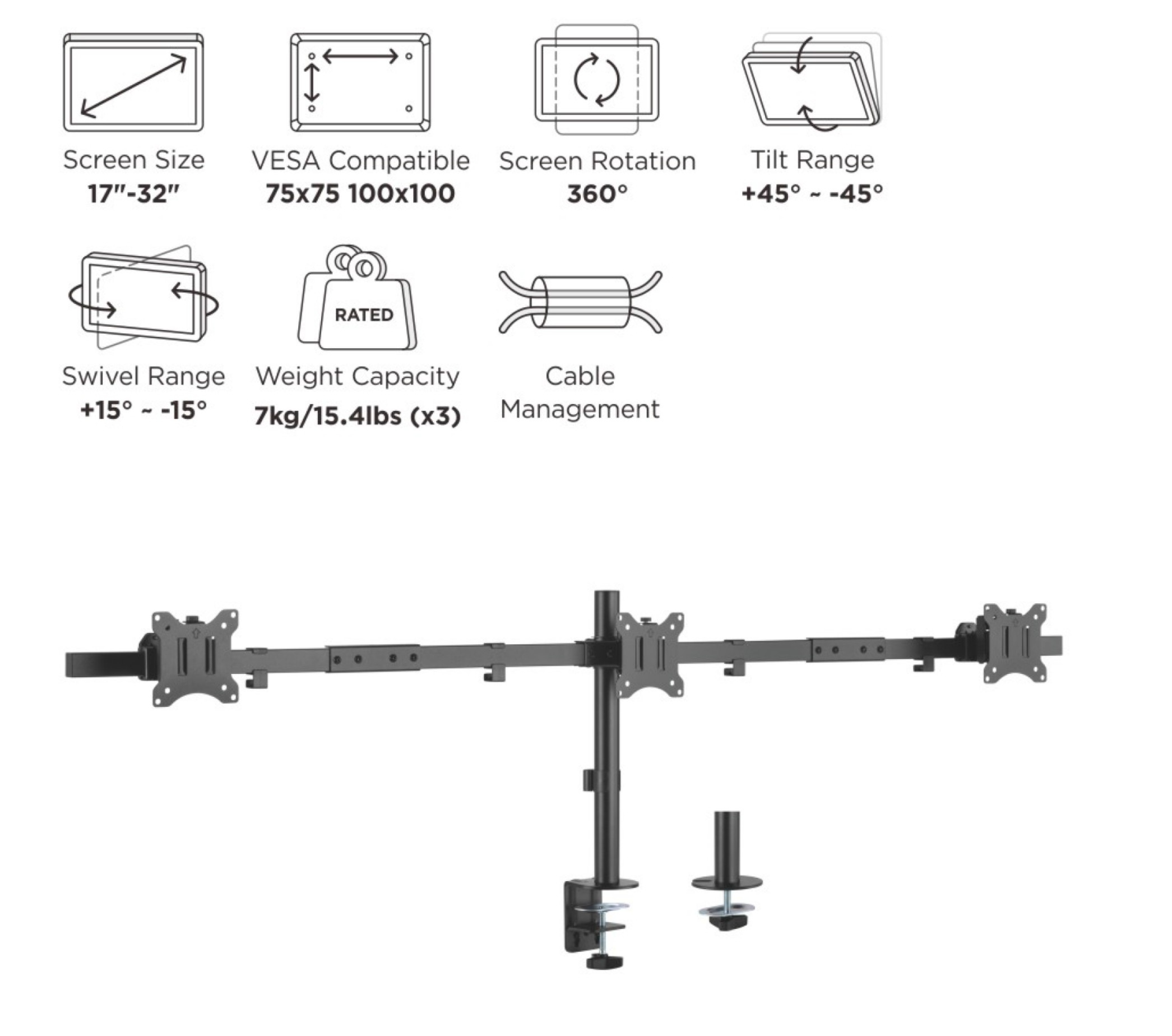 Equip 17-32 Dreifach schwenkbare Monitor-Schreibtischhalterung