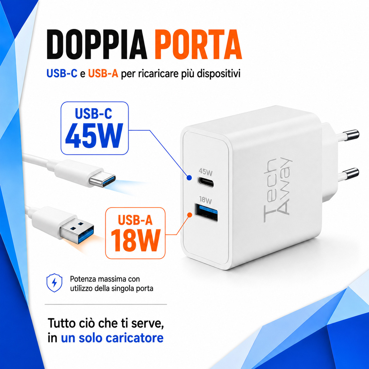 Tech Away GAN+ PD 45W CHARGER DUAL USB-A + USB-C PORT – image 2
