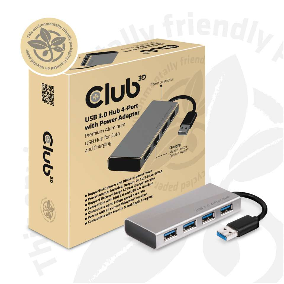 CLUB3D USB 3.0 Hub 4-Port with Power Adapter – image 8
