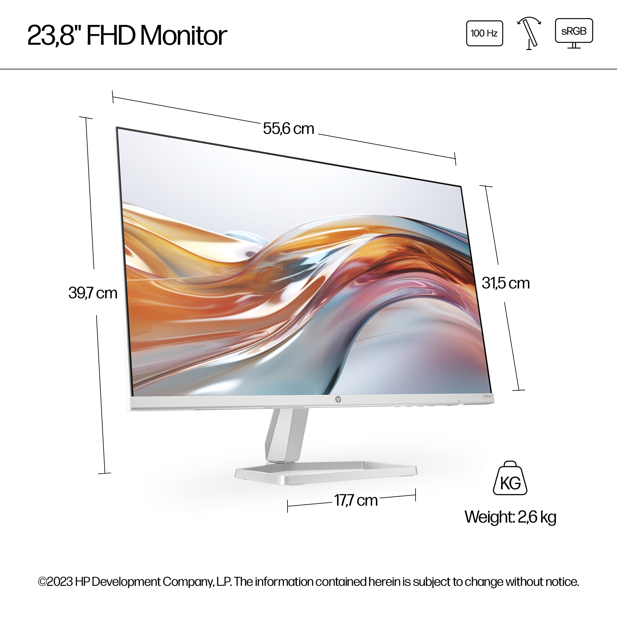 HP Series 5 23.8 inch FHD White Monitor - 524sw – image 5