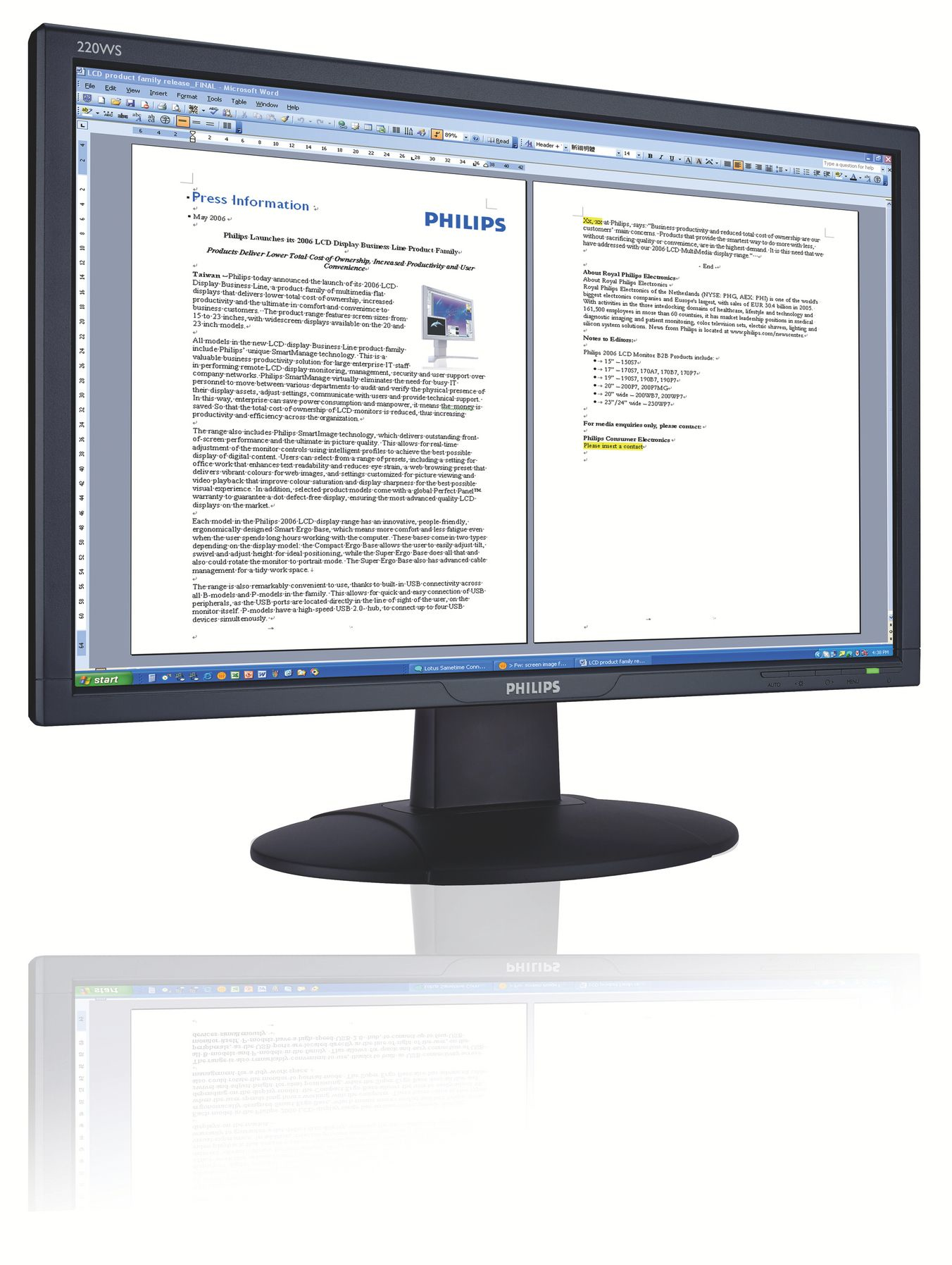Philips 220WS8FB 22" wide WSXGA LCD widescreen monitor