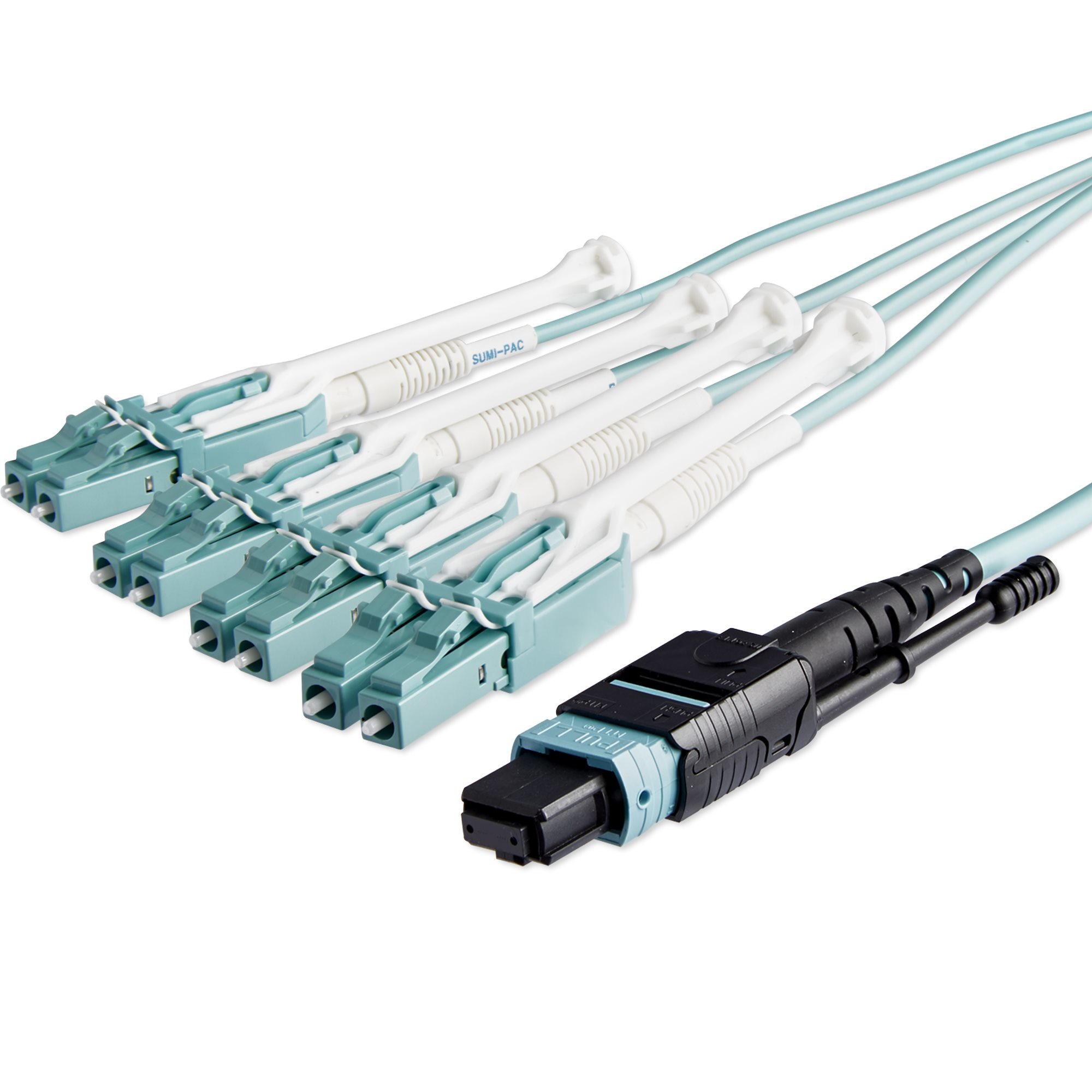 StarTech.com MTP to LC Breakout Cable - 30 ft / 10m - OM3 Multimode - 40Gb - Pull Tab - Plenum - MPO / MTP Connector - Fiber Optic Cable (MPO8LCPL10M) - Breakout cable - MTP/MPO multi-mode (F) push/pull to LC multi-mode (M) push/pull - 10 m - 10 m - fibre optic - 50 / 125 micron - OM3 - plenum - aqua