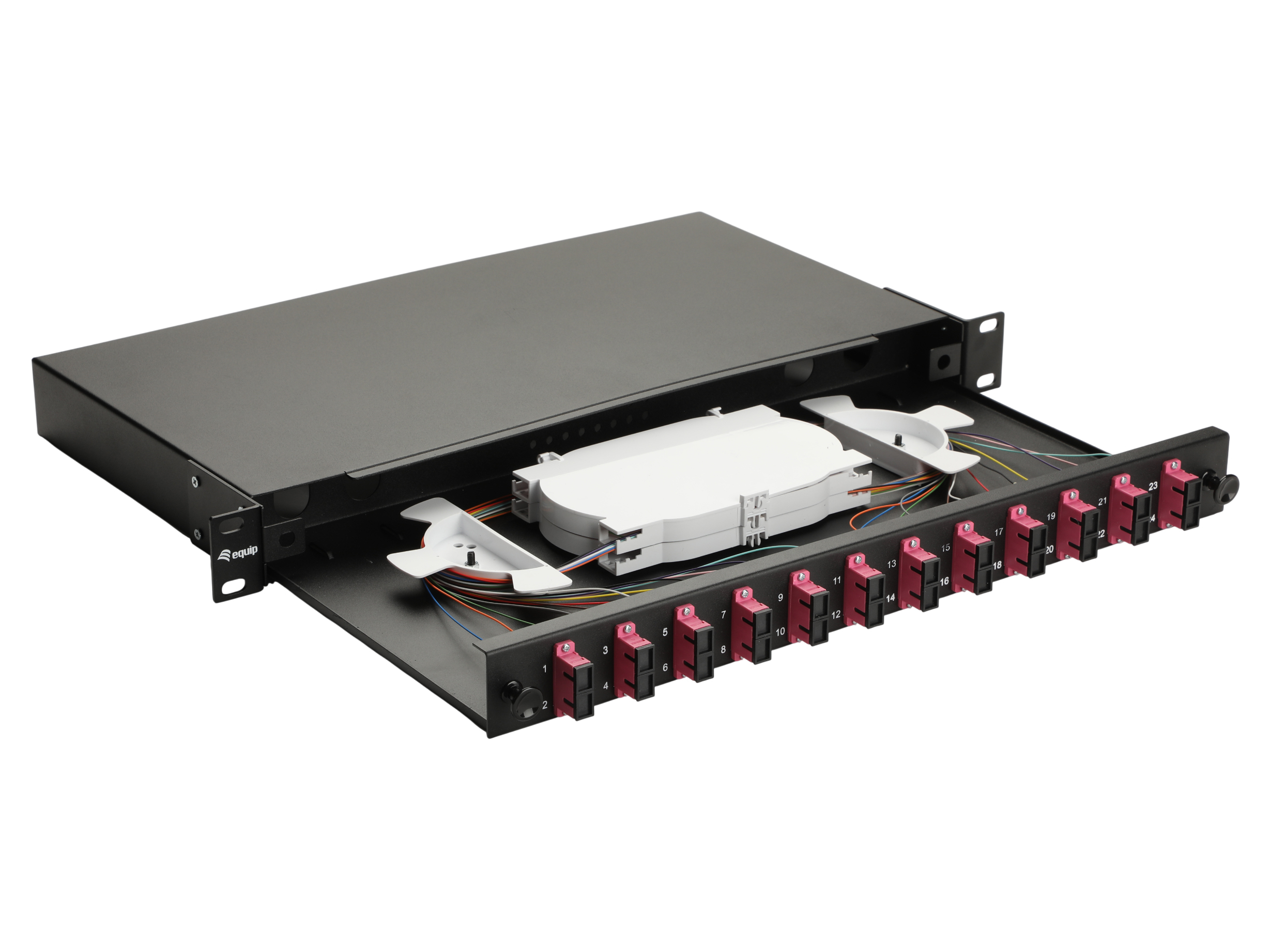 Equip LWL-Spleißkasten 12-Port SC-Duplex OM4 1U komplett  sw