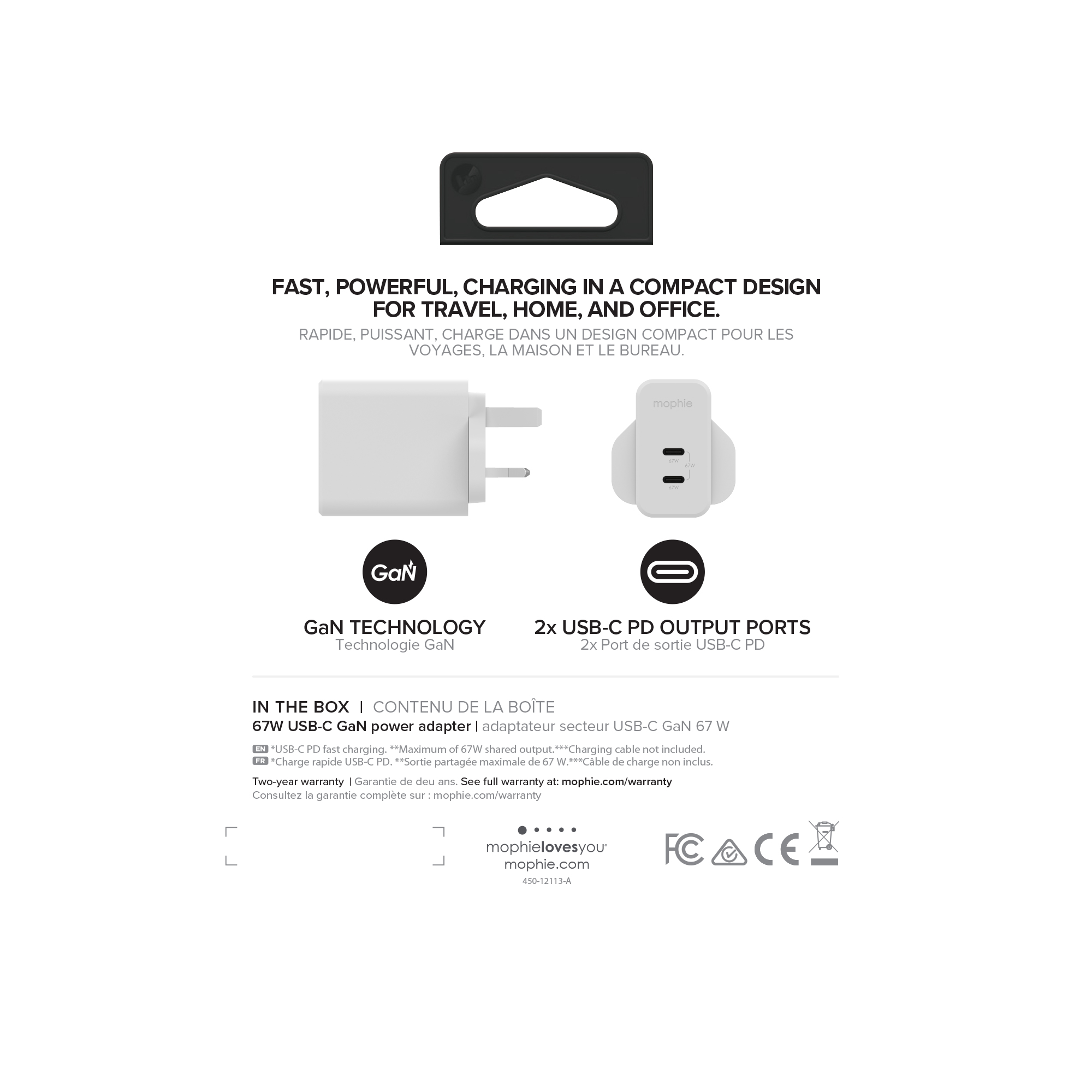 mophie Accessories-Wall Adapter-USB-C-PD-DUAL-67W-GAN-White-UK (2xUSBC) – image 4