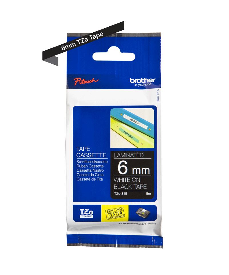 Cinta Brother Tze315 Texto Blanco Sobre Fondo Negro 6Mm X 8Mts. - TZE315