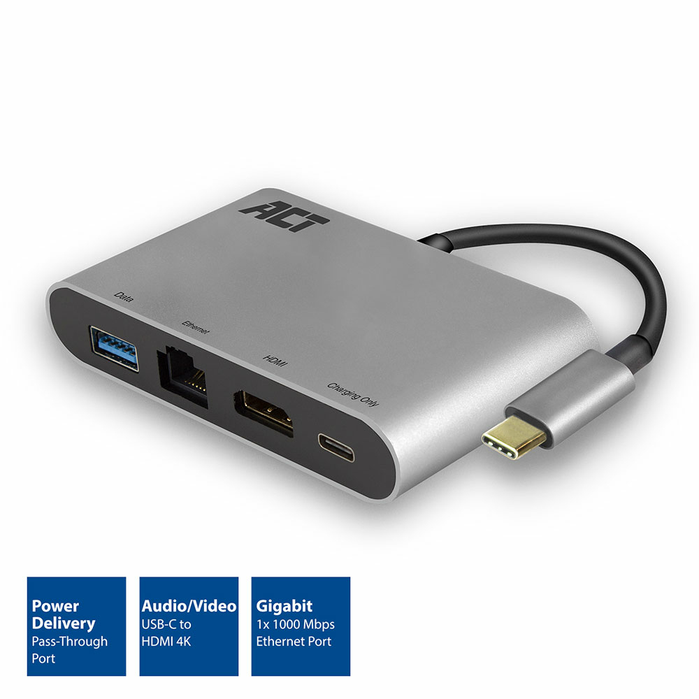 ACT USB-C docking station for 1 HDMI monitor, ethernet, USB-A, PD pass-through – image 3