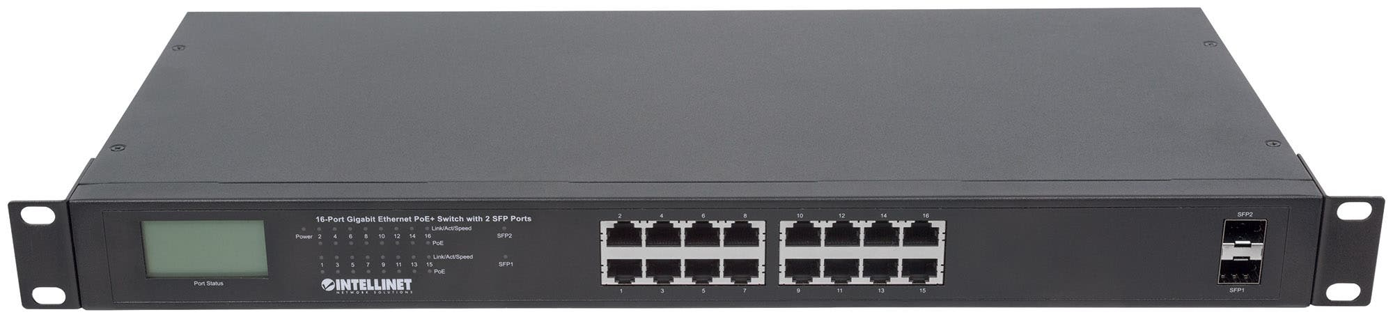 Intellinet 16-Port Gigabit Ethernet PoE+ Switch with 2 SFP Ports, LCD Display, IEEE 802.3at/af Power over Ethernet (PoE+/PoE) Compliant – image 6