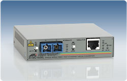 Allied Telesis 100TX to 100FX single-mode fiber (SC) media converter