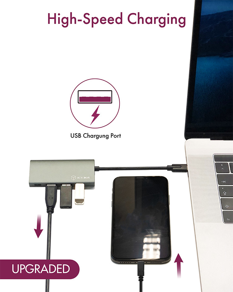 ICY BOX IB-HUB1428-C31 USB 3.2 Gen 2 (3.1 Gen 2) Type-C 10000 Mbit/s Anthracite, Black – image 7