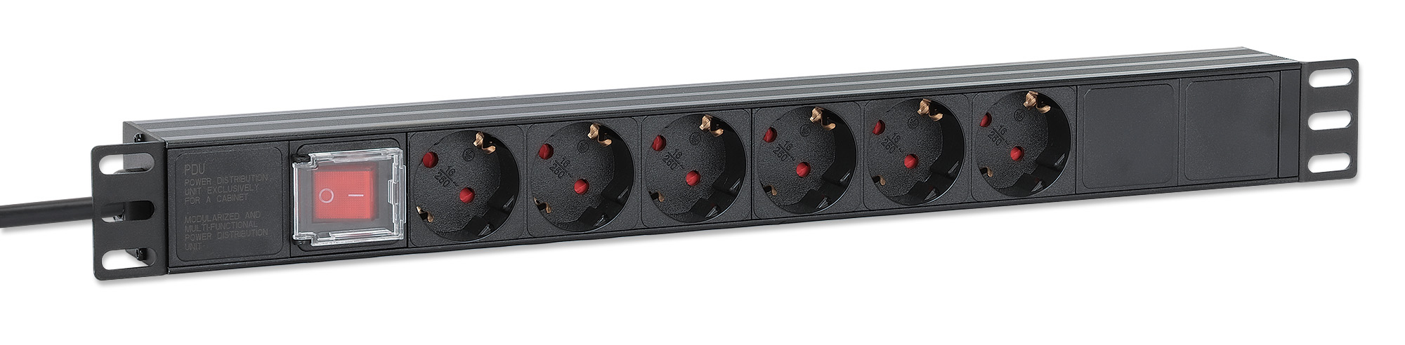 Intellinet 19" 1U Rackmount 6-Output Power Distribution Unit (PDU) EU CEE 7/3 Outlets, Built-in 2 m Power Cord with EU CEE 7/7 Plug, 16 A, On/Off Switch, Horizo – image 2